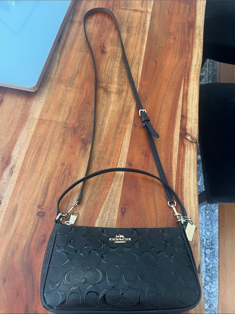 Coach Black Signature Embossed Leather Crossbody Shoulder Bag - Picture 2 of 10